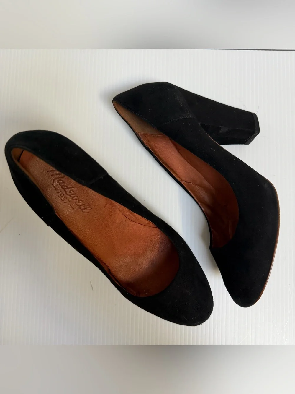 Madewell Black Suede Block Heel Pump